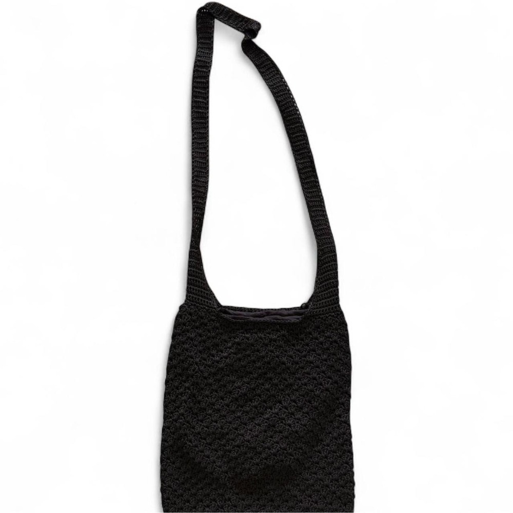 Vintage NAF NAF Black Knit Crossbody Bag Long Strap Parisian Crochet Purse